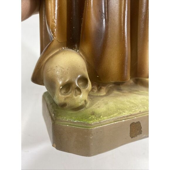 ANTIQUE Statue OF ST GERARD MAJELLA W/ SKULL PLASTER STATUE CATHOLIC ART 16” - Picture 8 of 16